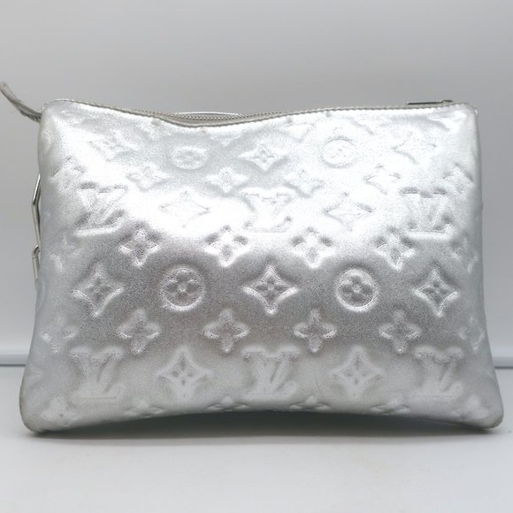 LOUIS VUITTON COUSSIN PM SHOULDER BAG SILVER MONOGRAM EMBOSSED LEATHER CROSSBODY - Picture 6 of 12